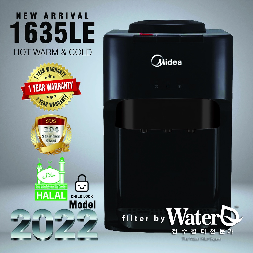Midea Mild Alkaline Water Dispenser Hot Normal Cold 1635 Black With 4 Halal Korea Technology 5265