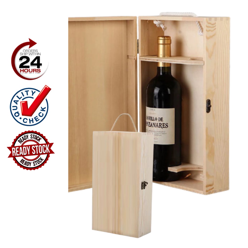 S.Store Vintage Wood Double Wine Bottle Box Carrier Crate Case Storage ...