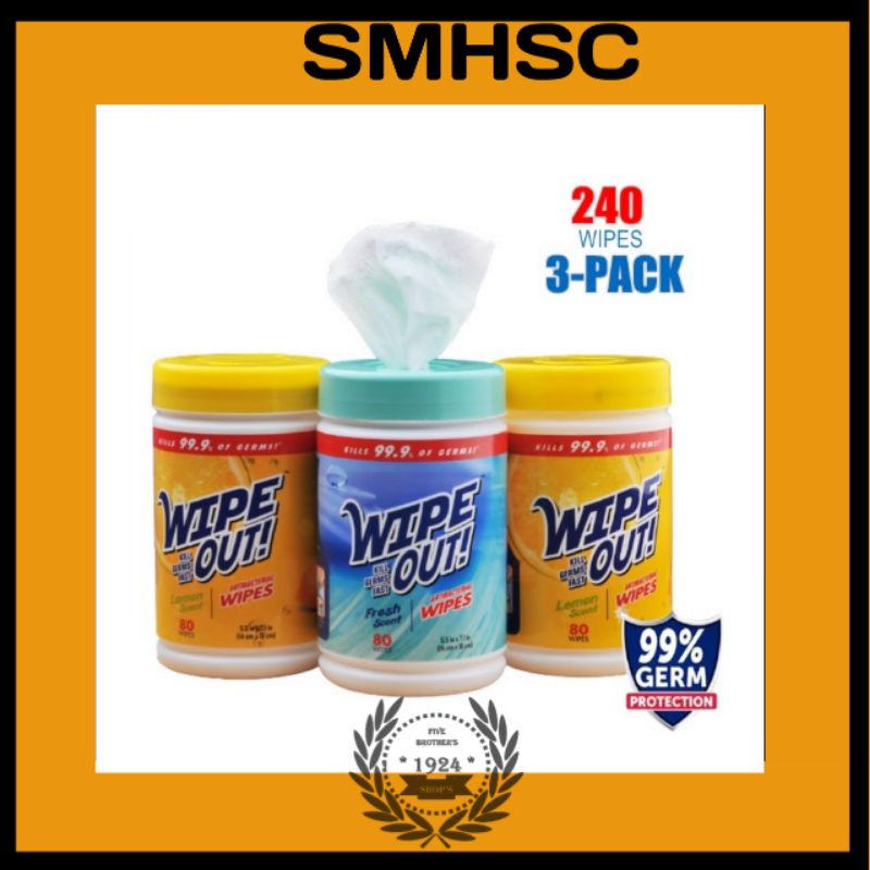 WIPE OUT Wet Wipes Antiseptic Wipe Lemon & Fresh Scent Disinfection