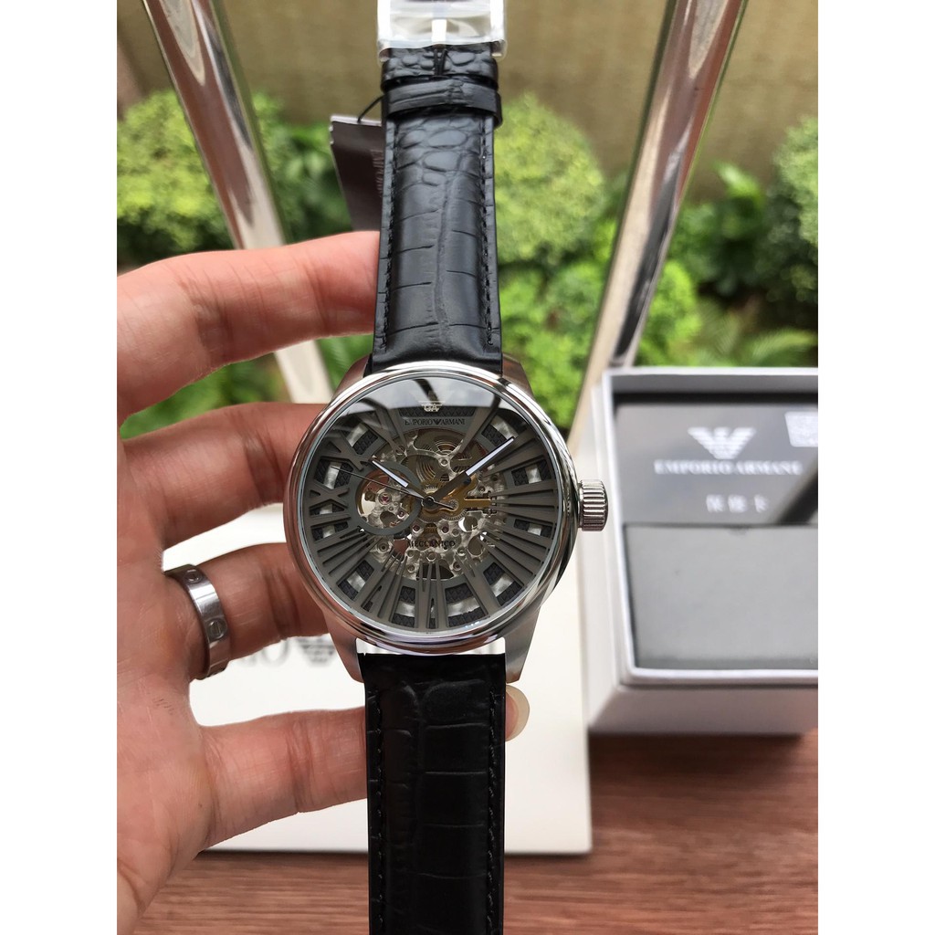 Authentic Emporio Armani Men Meccanico Skeleton Dial Black Leather Watch AR4629 Jam Tangan Lelaki Shopee Malaysia