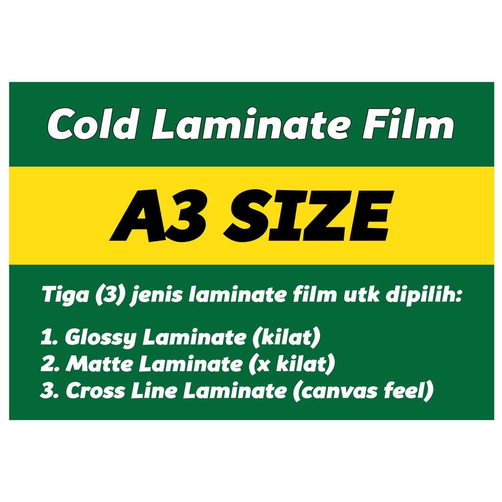Cold Laminate Film ( A3 )( 20 Pcs / Pack )( Glossy / Matte ) 📢 Bukan