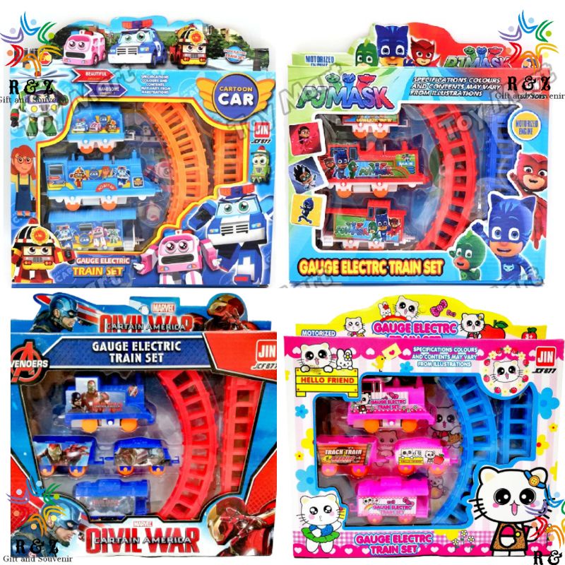Kids Electric Railway Train Tracks Gauge Electric Train Set Captain America Cute Kitty PJ Mask READY STOCK