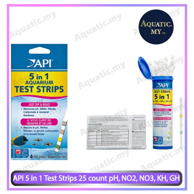 API 5 in 1 Test Strips 25 Count pH, NO2, NO3, KH, GH (Expired10/2021