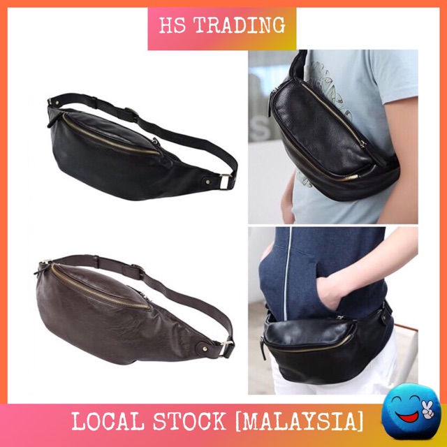 READY STOCK Beg Pinggang Lelaki Man Chest Waist Slim PU Leather