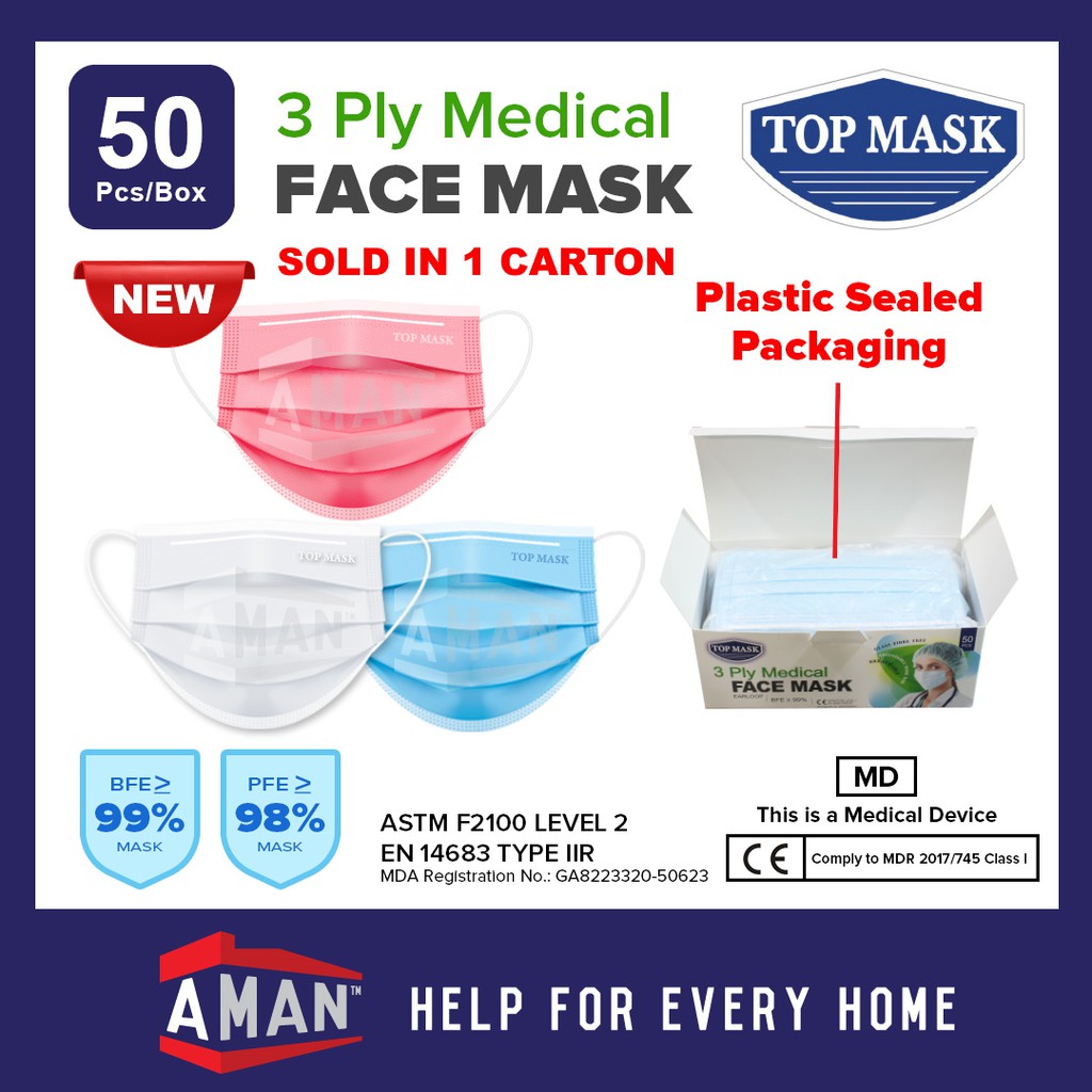 Top Mask 3 Ply Disposable Medical Mask BFE 99% 40 Boxes | Shopee Malaysia