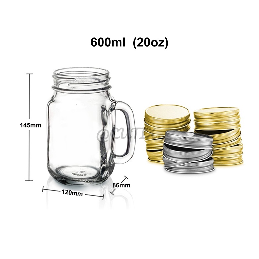 Glass Mason Jar with Handle & Lid Big Drinking Mug Overnight Oat Cup
