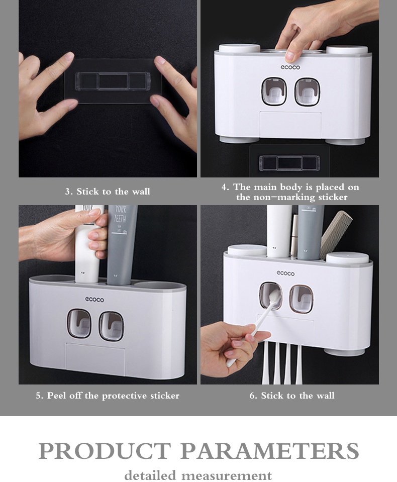 LODER ECOCO Toothbrush Holder Auto Squeezing Toothpaste Dispenser Wall ...