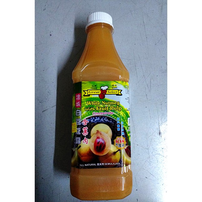 White Nutmeg Syrup with fruit pulp 槟城白豆蔻汁含果肉 (1Litre) Sirap Buah Pala ...