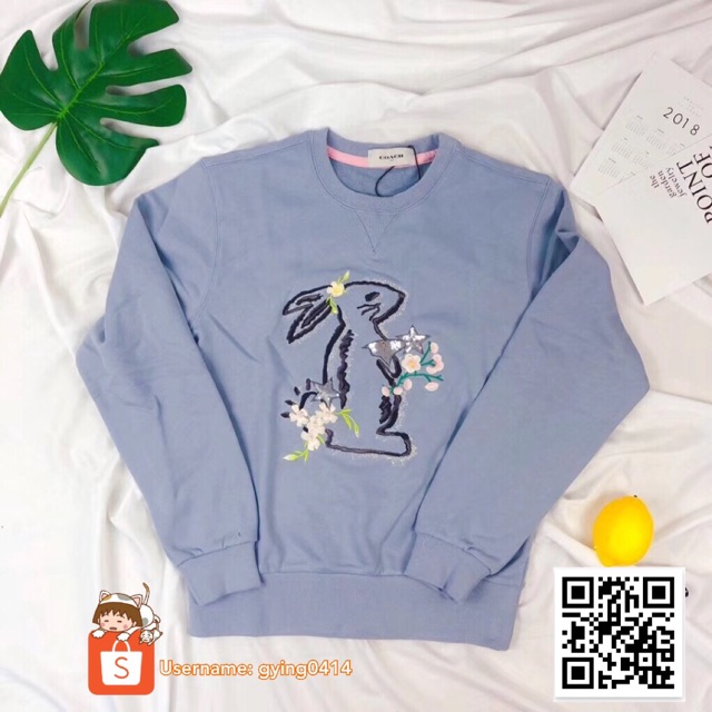 Coach x Selena Gomez Bunny Sweatshirt DUSTY BLUE Sweater Long Sleeve Shopee Malaysia