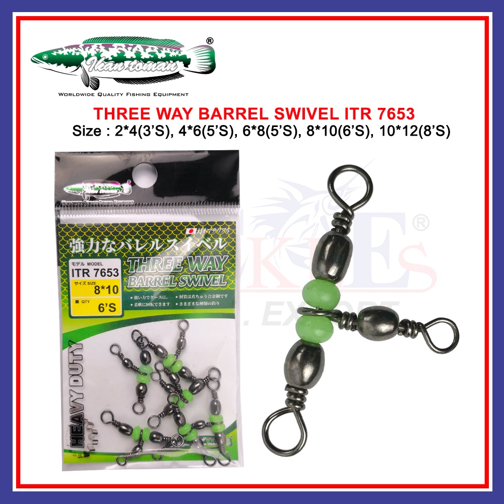 Ikan Toman Three Way Barrel Swivel ITR 7653 Heavy Duty Swivel Fishing  Accessories