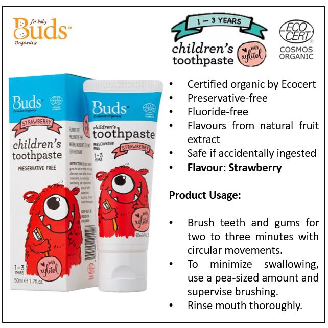 Buds Children’s Toothpaste (Oral Gel 30ml/Xylitol 50ml /Fluoride 50ml) / BFK Lip Balm 1.6g