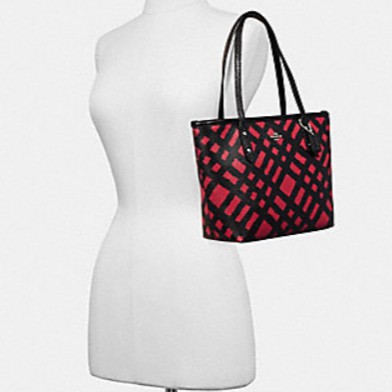 Coach wild plaid city zip tote hot sale