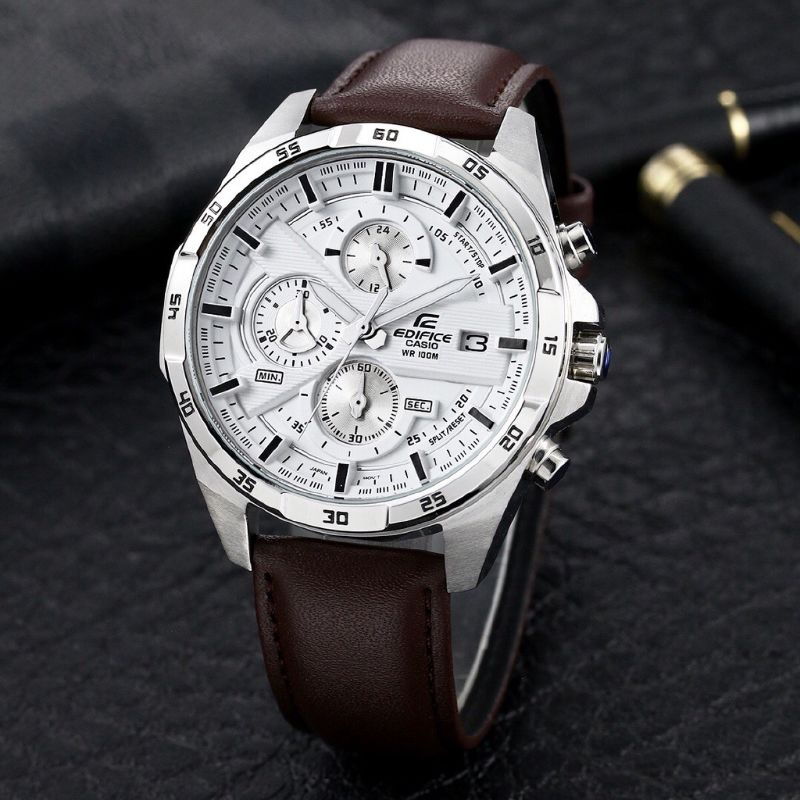 Casio edifice shop chronograph leather strap