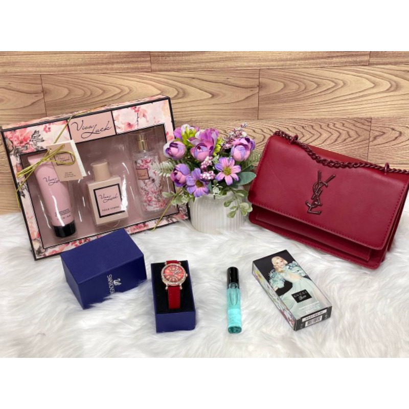 SET HANTARAN KAHWIN (6 IN 1) + Handbag Branded, Perfume, Watch hand