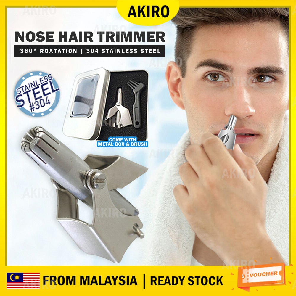 AKIRO Manual Nose Hair Trimmer 304 Stainless Steel Painless Eyebrow Facial Hair Trimmer for Men