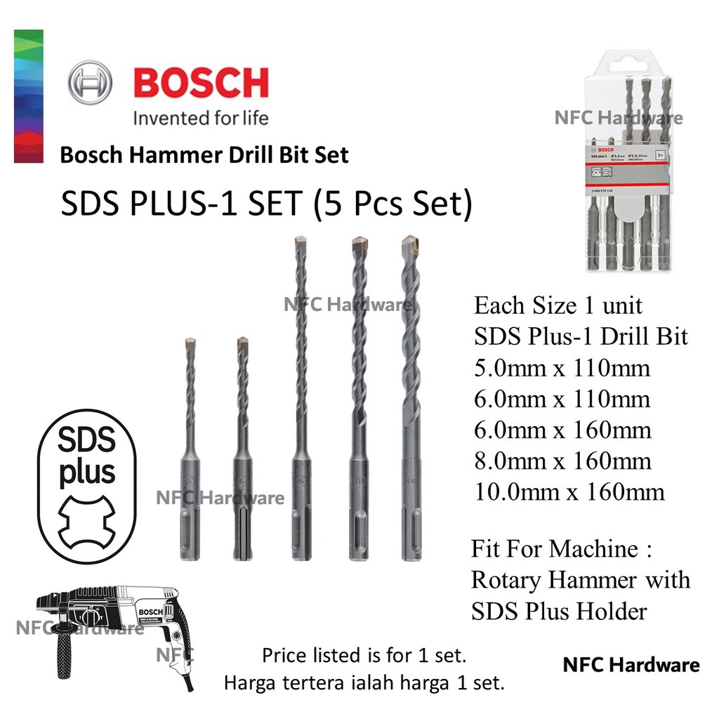 BOSCH Hammer Drill Bit Set SDS Plus-1 (5 Pcs Set) | Shopee Malaysia