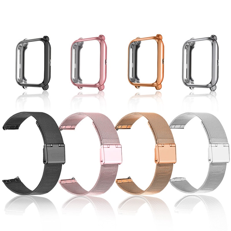 New Strap For Amazfit Bip S Strap Metal Bracelet With Case Amazfit Bip U Pro Band Protector For Bip Lite Smart Watch Accessories