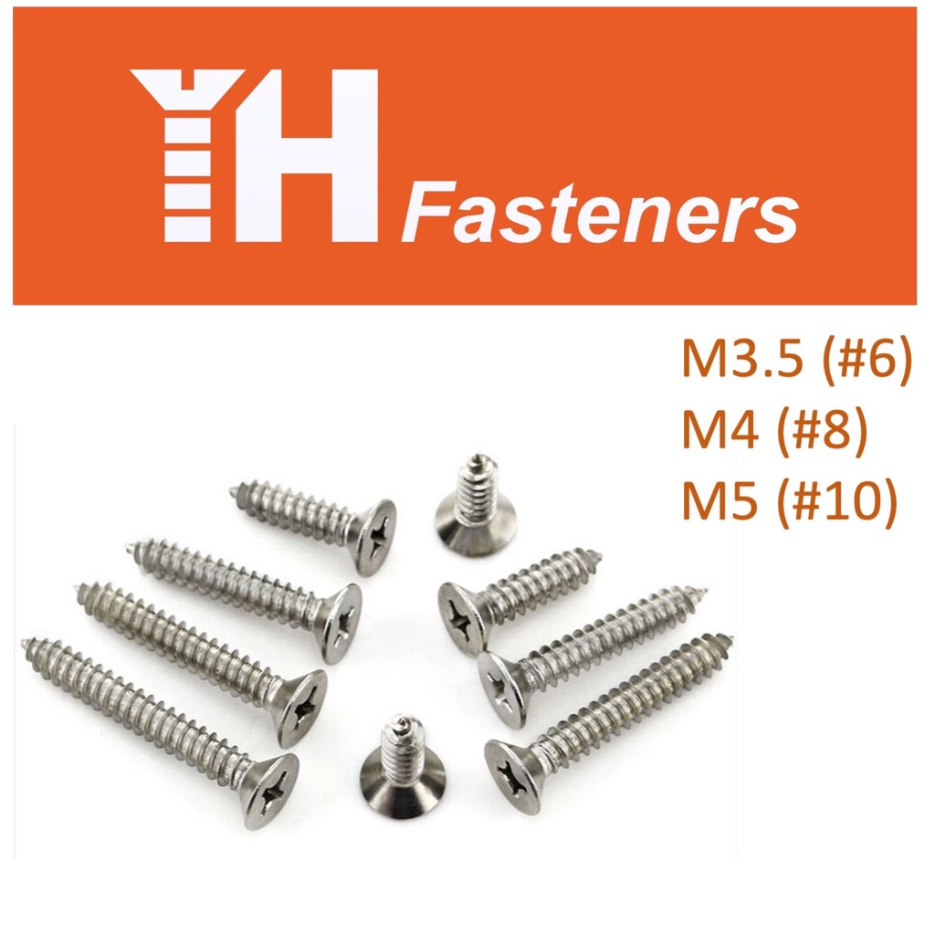 (10 pcs) 6(M3.5) 8(M4, 4.2mm) 10(M5, 4.8mm) CSK Flat Self Tapping