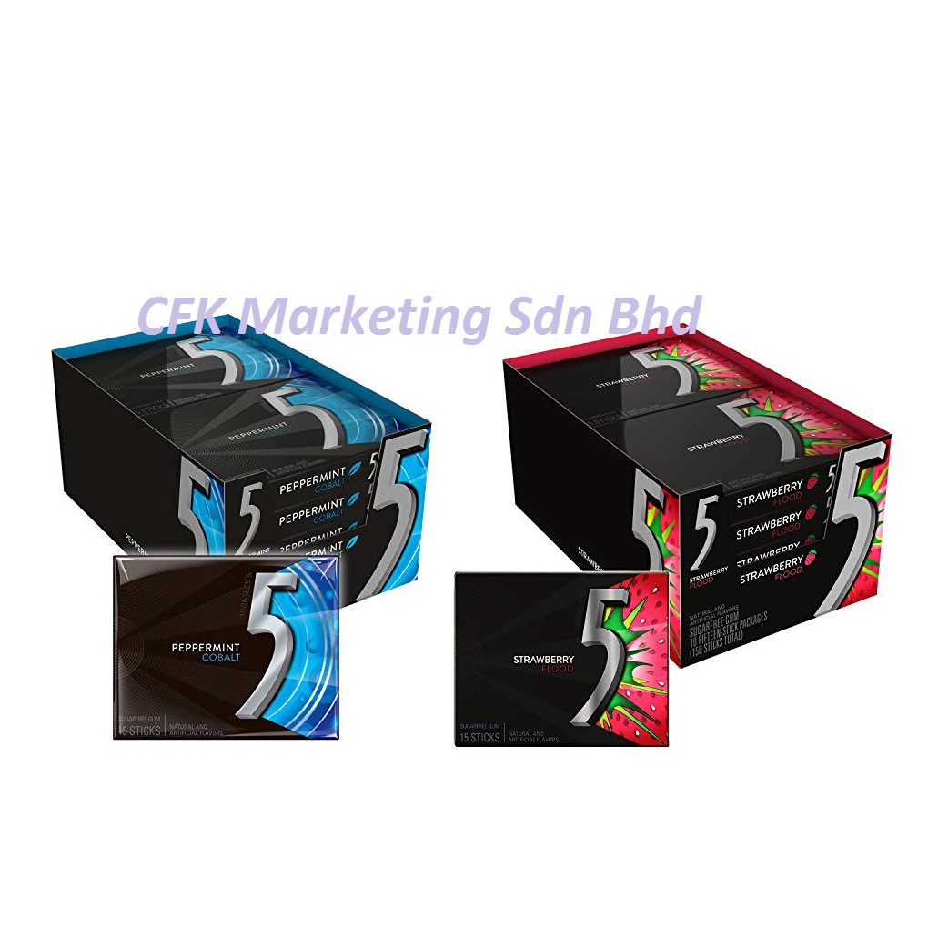 5 GUM Watermelon Prism Sugar Free Chewing Gum / Peppermint Cobalt Sugar