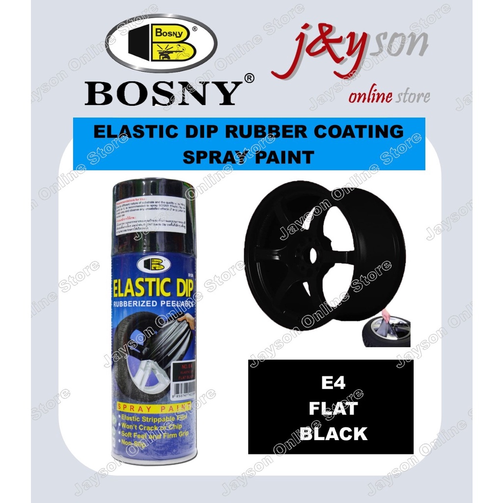 Bosny E4 Flat Black Elastic Dip Rubber Coating Spray Paint 600ml (Only