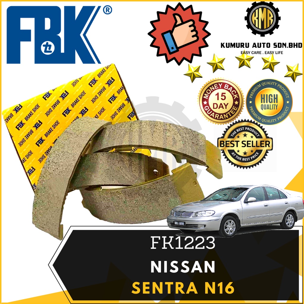 (1Set) FBK Rear Brake Shoe Nissan Sentra N16 Brake Shoe Belakang