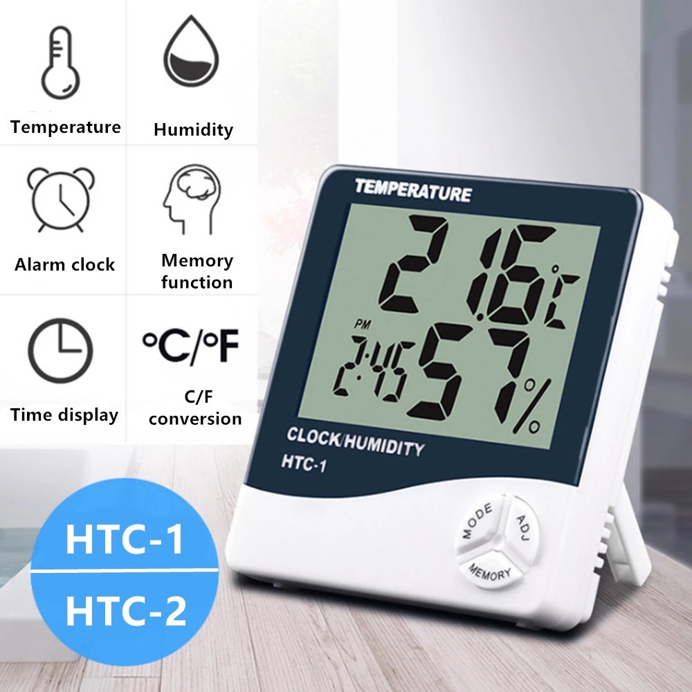 thumbnail image 2 of LCD Electronic Digital Temperature Humidity Meter Indoor Outdoor Thermometer Hygrometer Weather Station Clock HTC-1 HTC-2 2 of 9