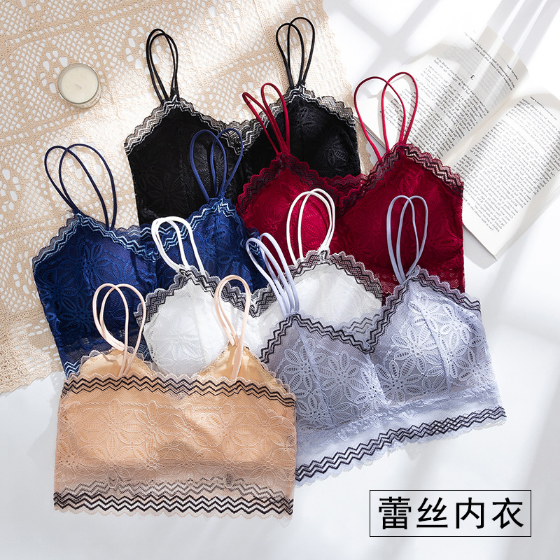 Women Lace Padded Bras Beauty Back Wrapped Chest Comfortable Wire Free Bras  Lingerie