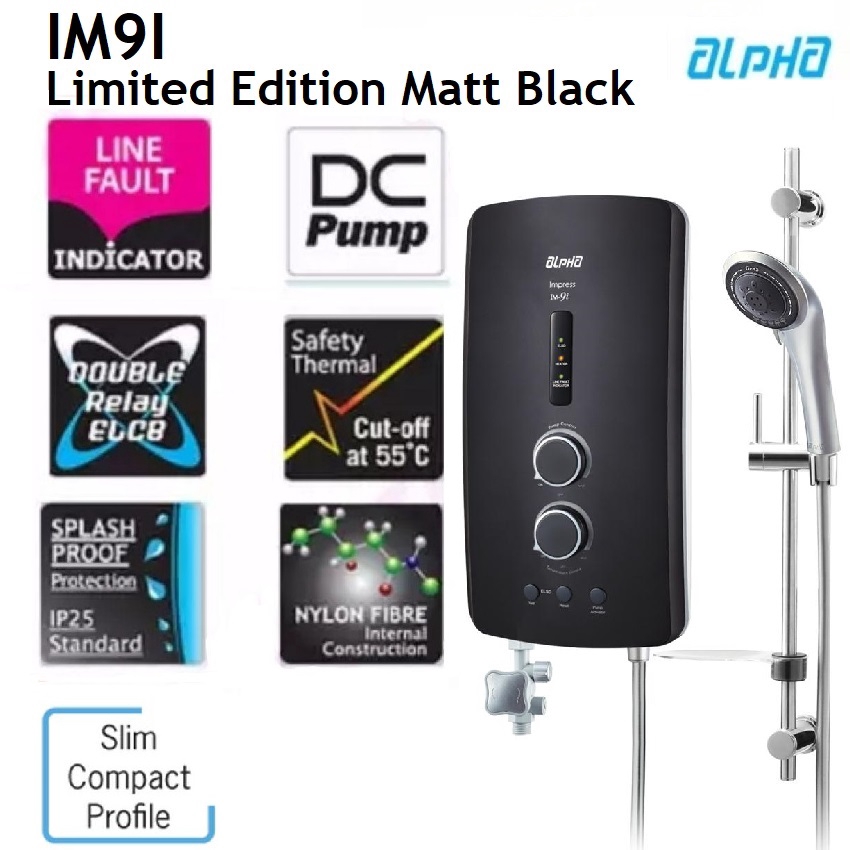 Alpha Water Heater with DC PUMP IM9i Matt Black Shopee Malaysia