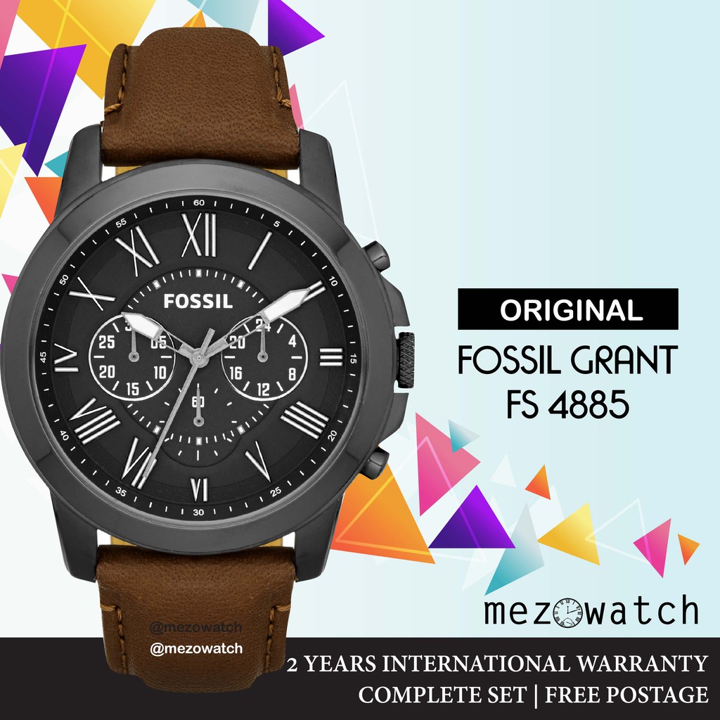 FOSSIL GRANT CHRONOGRAPH BLACK DIAL BROWN LEATHER MEN S WATCH FS4885