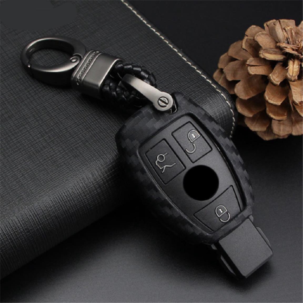 Silica Gel Carbon Fiber Car Key Cover Case For Mercedes Benz W204 W205