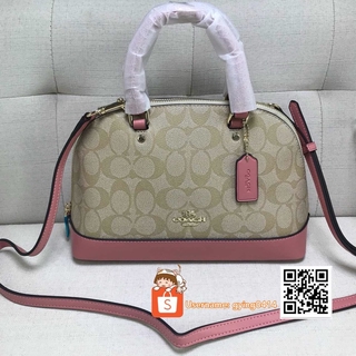 COACH F27583 MINI SIERRA SATCHEL IN SIGNATURE CANVAS BROWN NEON PINK