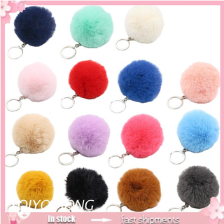 Furry Pompom Unicorn Key Chain Soft Pink Faux Fur Ball Key Ring + Clip