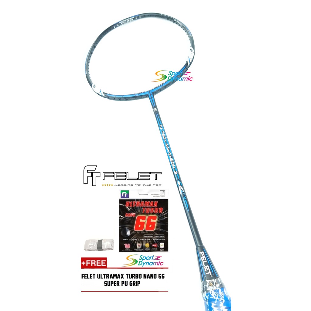 FELET TJ TECH RAYTHEON 3 BADMINTON RACKET & FOC ULTRAMAX TURBO NANO 66 ...