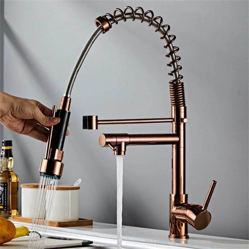 Kitchen Spring Faucet Pull Out Spray Solid Brass Luxury Gold Color Dual   73ca6fbaa069e75887e17a6bde9b9293