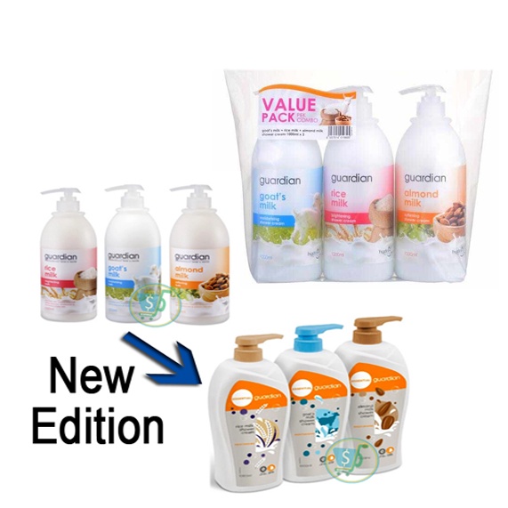 Guardian Shower Cream 1000ml /Value Pack /Rice Milk Brightening Bath/Goat's Milk Moisturizing