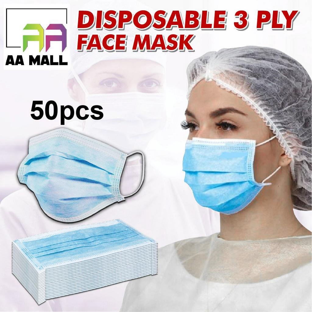 READY STOCK 50PCS Blue Disposable Face Mask 3 PLY Earloop (No Box