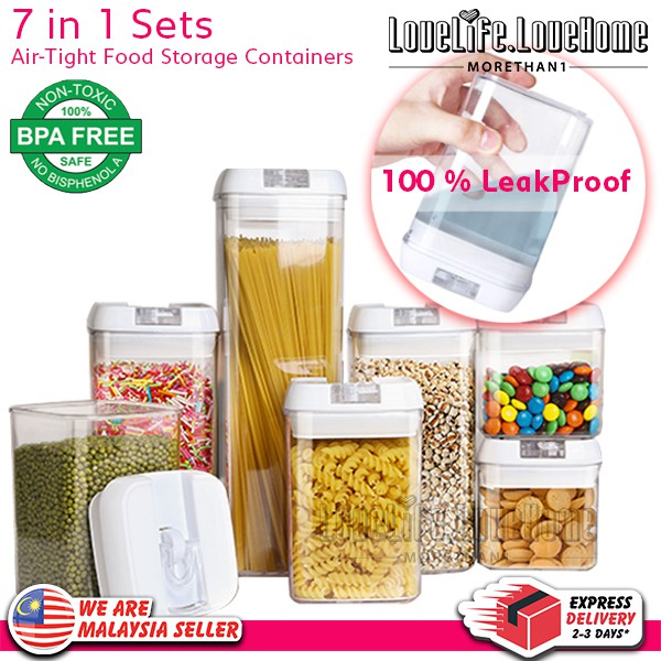 7pcs 5 or 4 Air Tight Food Storage Containers Clear Plastic Cereal ...