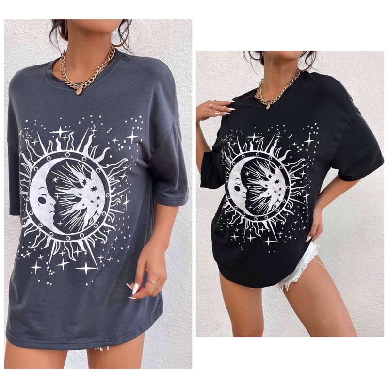 Wide form cotton Bat Wing Printed Moon Sun, 2 Colors | Shopee Malaysia