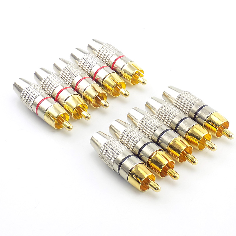 10pcs RCA Male Plug Connector Non Solder AV Audio Video Locking Cable ...