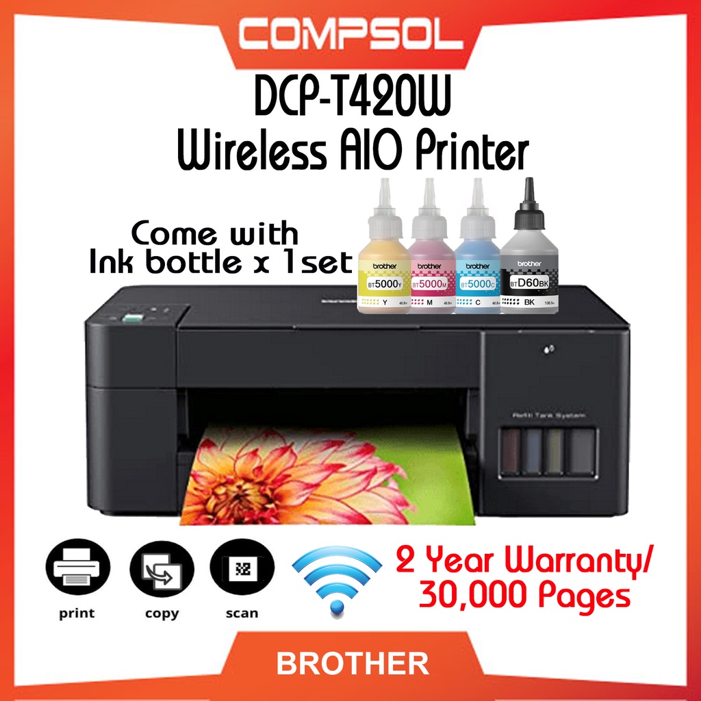 Brother DCP-T420W A4 (Print,Scan,Copy) Refill Ink Tank Printer | Shopee ...