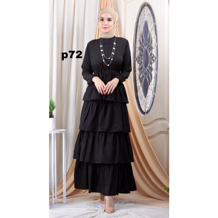 🔥 HOT SELLING 🔥 Dress Layer Kembang Plain Viral Muslimah