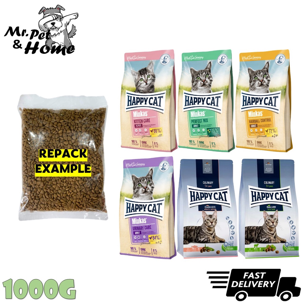 [REPACK CAT FOOD 1KG] Happy Cat Cat Food 1000G - (Kitten ,Hairball ...