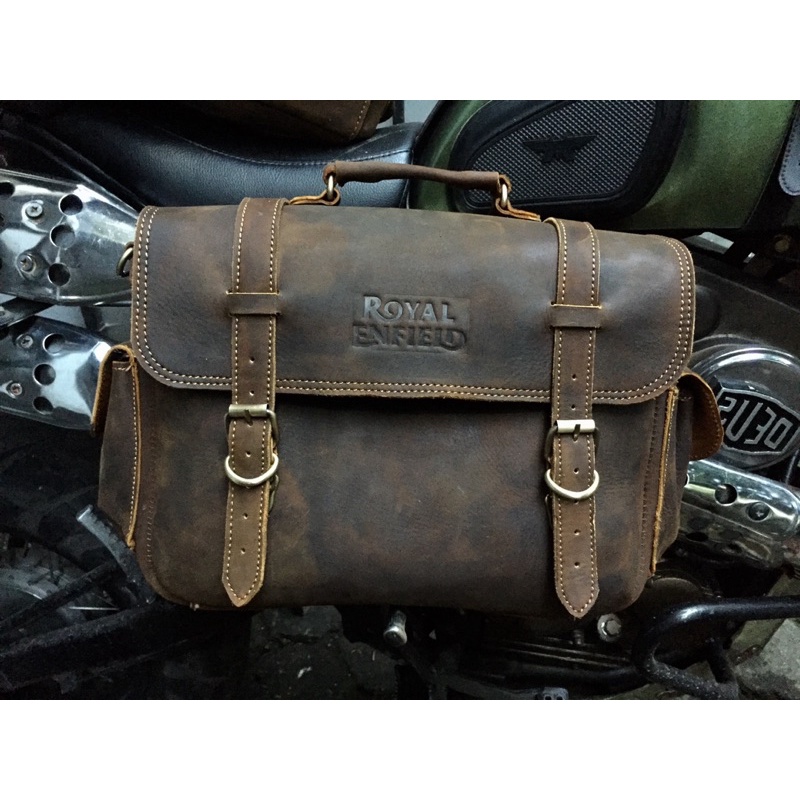 Royal enfield Leather Bag And custom Motorcycle, royal enfield sidebag