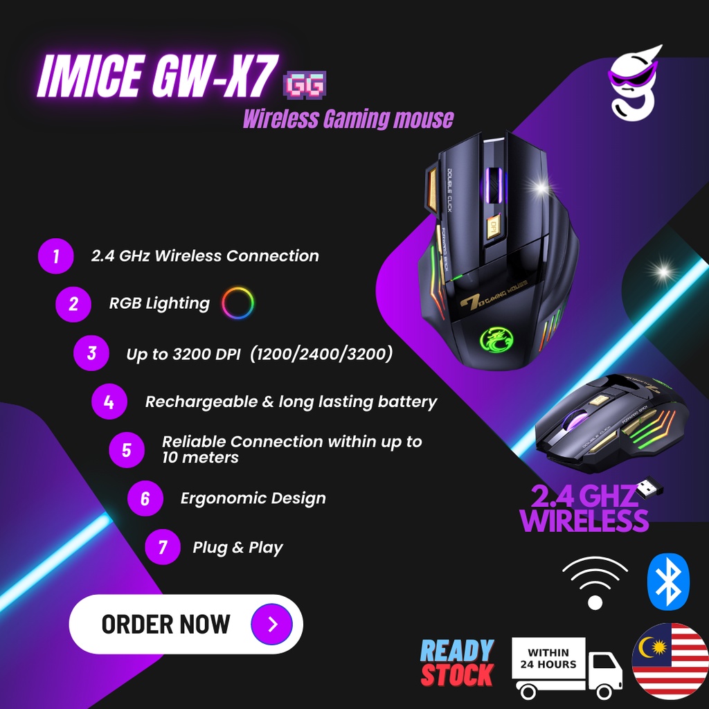 iMICE GW-X7 Wireless Rechargeable RGB Gaming Mouse | Shopee Malaysia