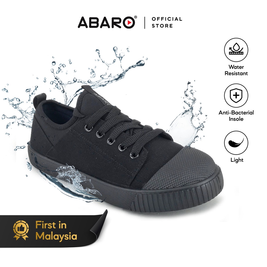 ABARO Water Resistant W2631A Anti-Bacterial School Shoes Black/Canvas ...