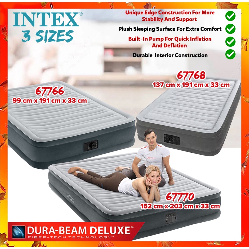 INTEX 3 Sizes DURA BEAM Deluxe Fiber Tech Technology Inflatable Air Bed Air Mattress With Built In Electric Pump Shopee Malaysia