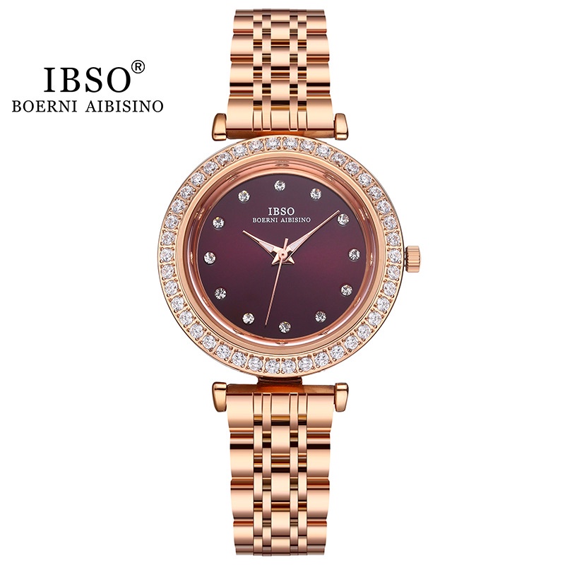 Ibso 8980 new quartz movement steel band watch dial diamond inlaid ...