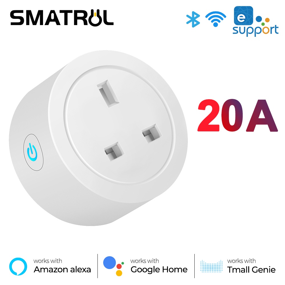 SMATRUL 20A Wifi Uk Smart Socket Plug Adapter Wireless Remote Voice ...