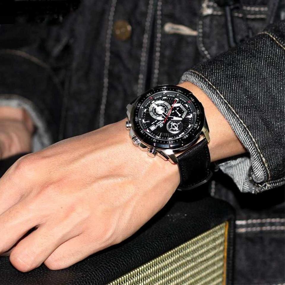 Authentic Casio men Edifice Black Dial Leather Watch EFR 539L 1AV Jam Tangan Lelaki Shopee Malaysia
