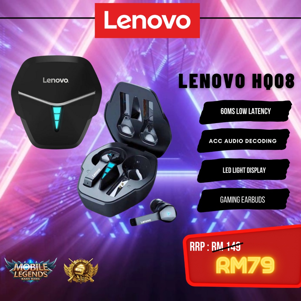 Ship🇲🇾lenovo Hq08 Tws Gaming Bluetooth Earbuds Led Lighting Effect